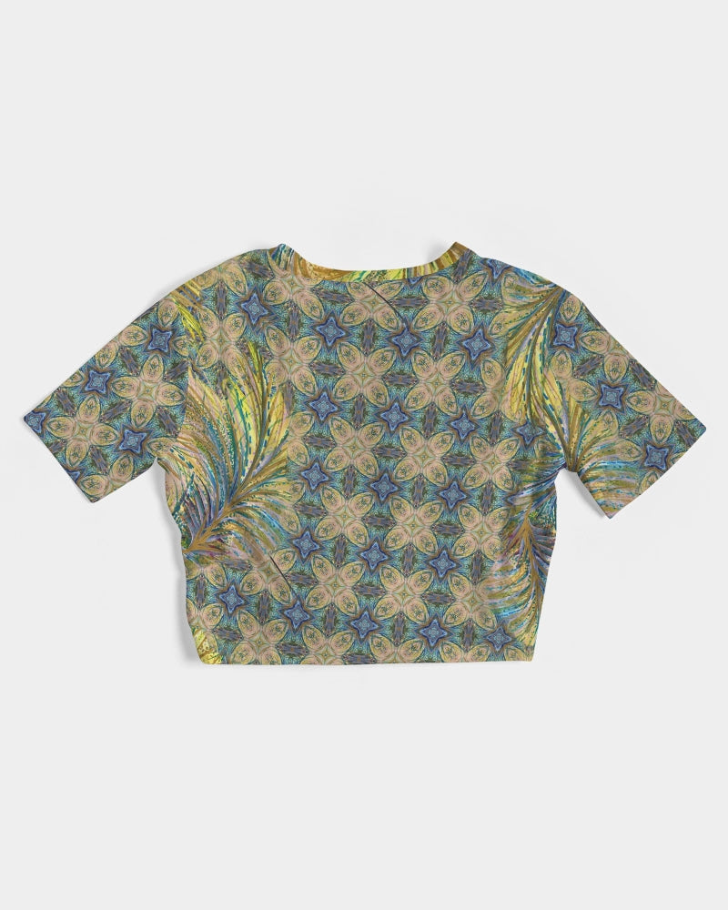 Yellow Wisps Mosaic Women's Twist-Front Cropped Tee