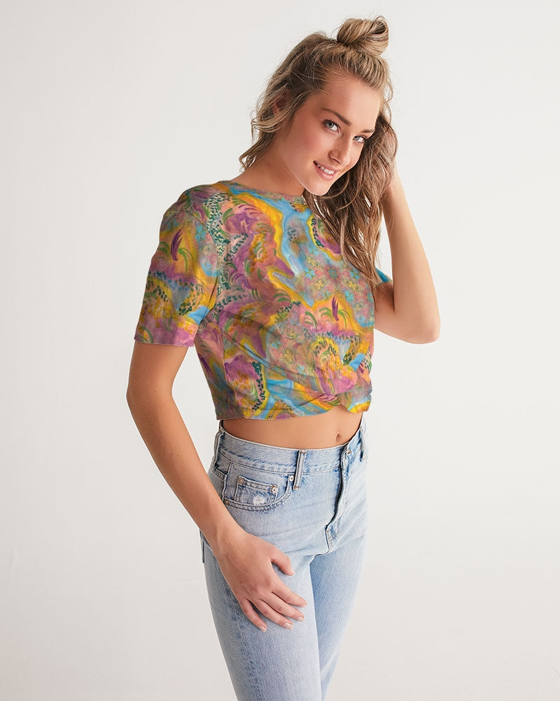 Around the world Women's Twist-Front Cropped Tee