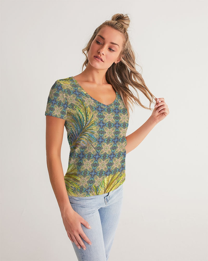 Yellow Wisps Mosaic Women's V-Neck Tee