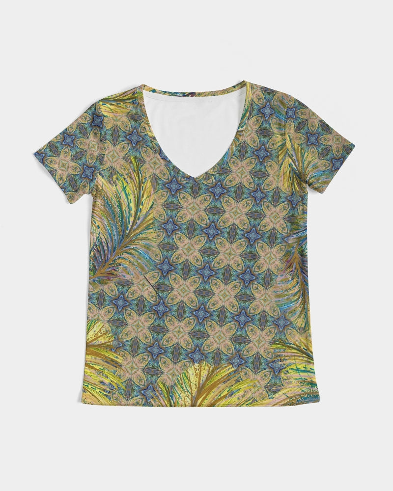 Yellow Wisps Mosaic Women's V-Neck Tee