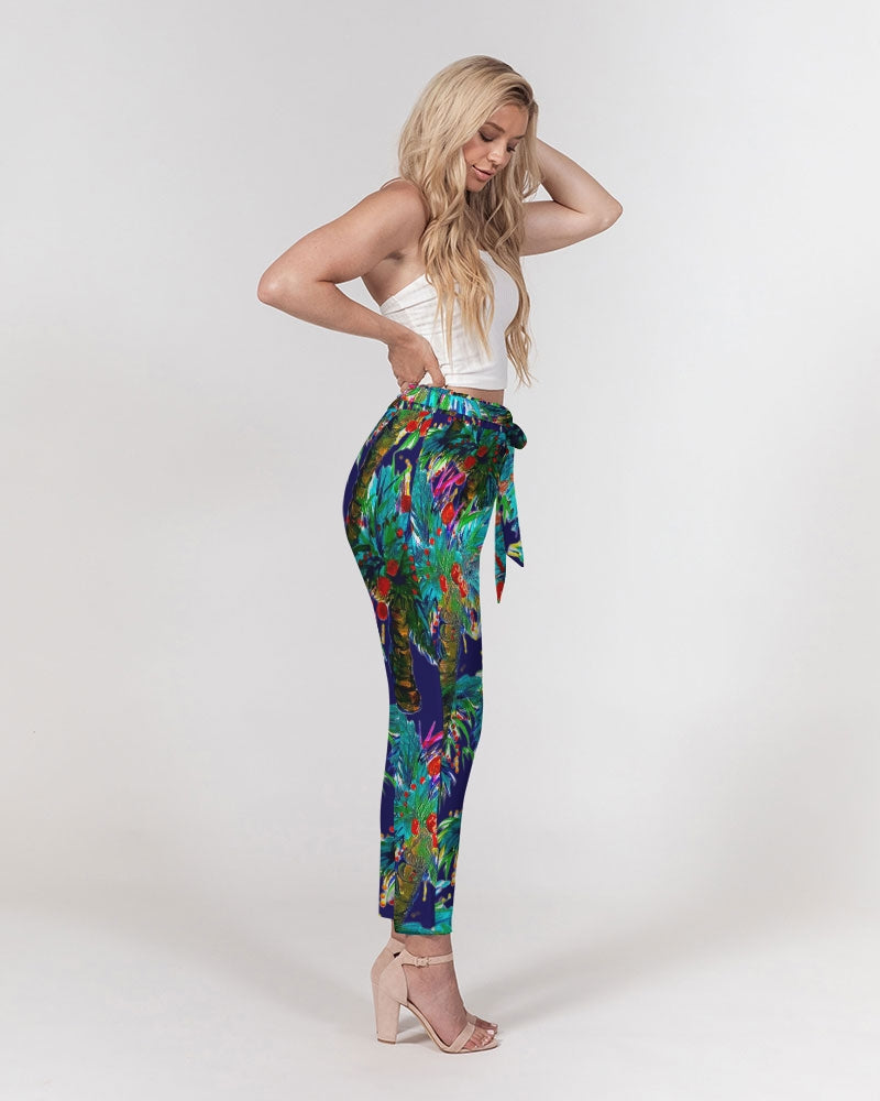 Palm Tree Oasis Women's Belted Tapered Pants