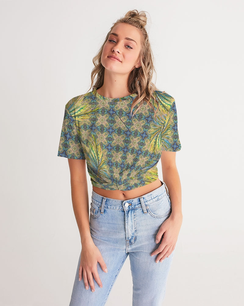 Yellow Wisps Mosaic Women's Twist-Front Cropped Tee