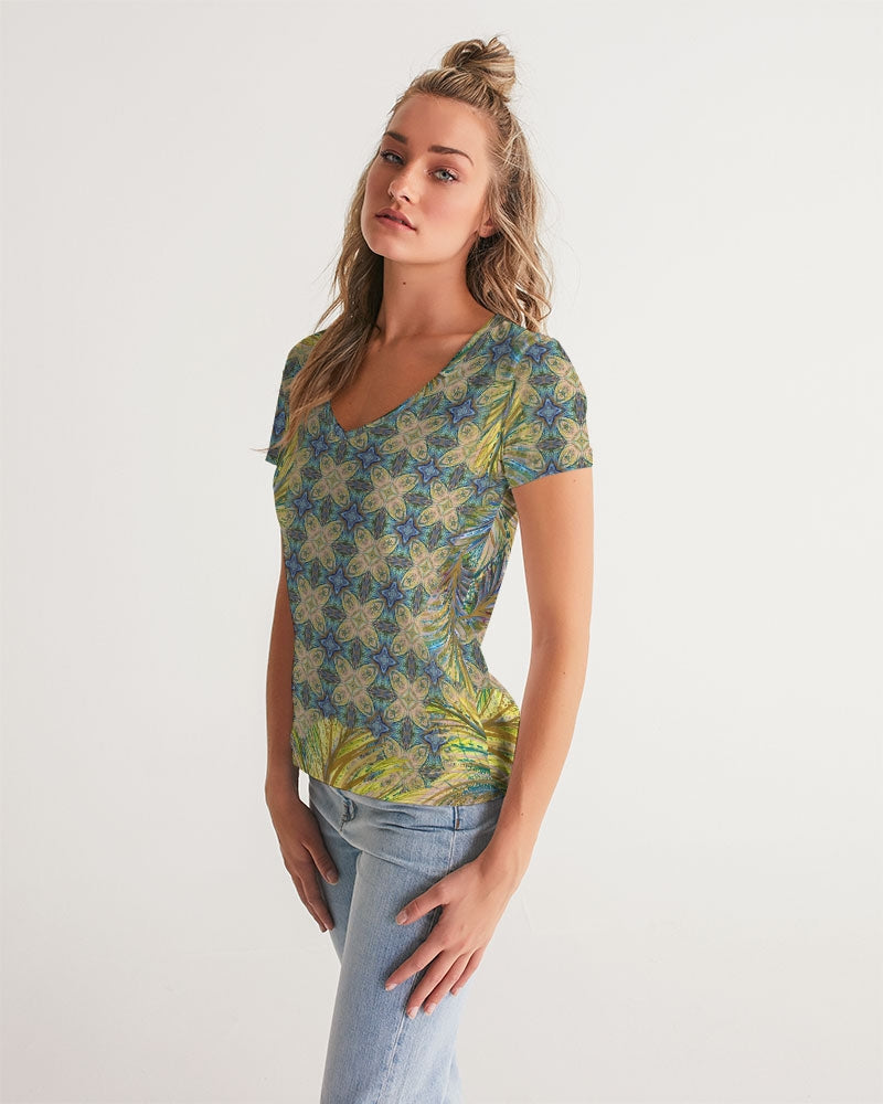 Yellow Wisps Mosaic Women's V-Neck Tee