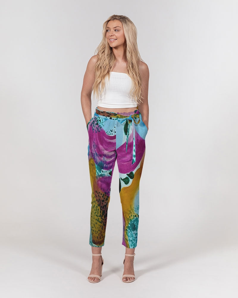 Watercolor Wonderland Women's Belted Tapered Pants