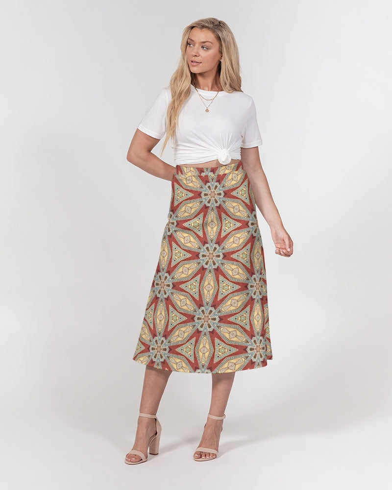 Red Geometric Stars Women's A-Line Midi Skirt
