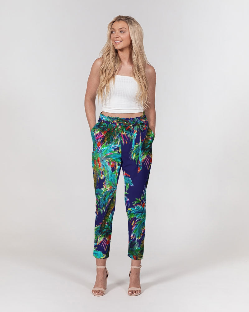 Palm Tree Oasis Women's Belted Tapered Pants