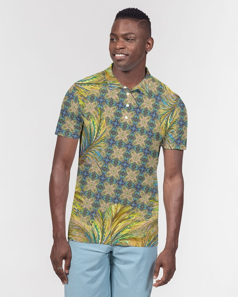 Yellow Wisps Mosaic Men's Slim Fit Short Sleeve Polo