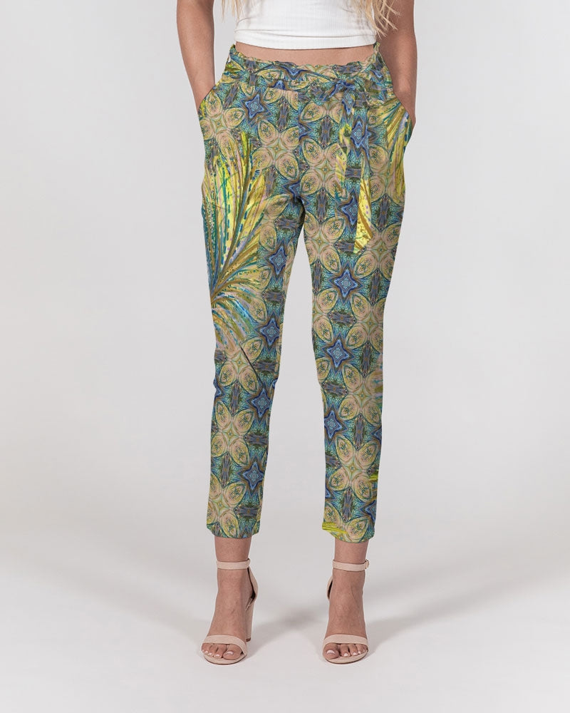 Yellow Wisps Mosaic Women's Belted Tapered Pants