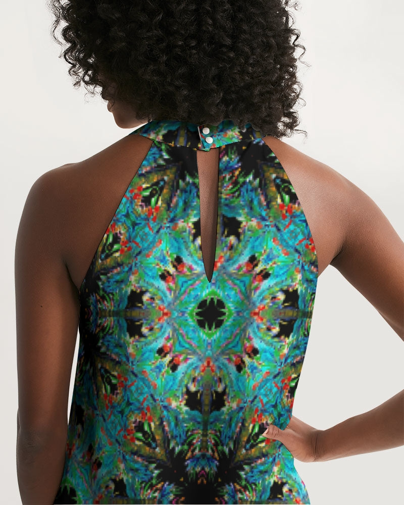 Turquoise Palm Women's Halter Dress