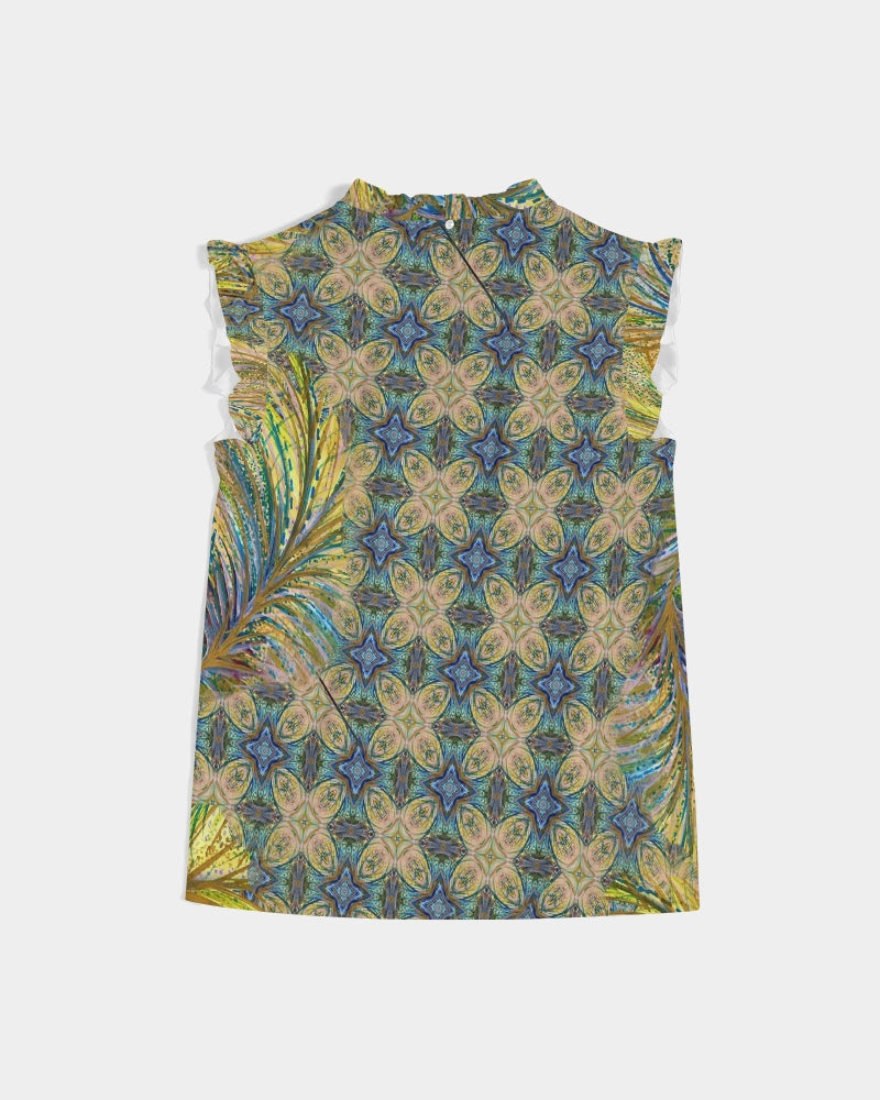 Yellow Wisps Mosaic Women's Ruffle Sleeve Top