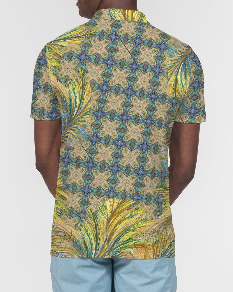 Yellow Wisps Mosaic Men's Slim Fit Short Sleeve Polo