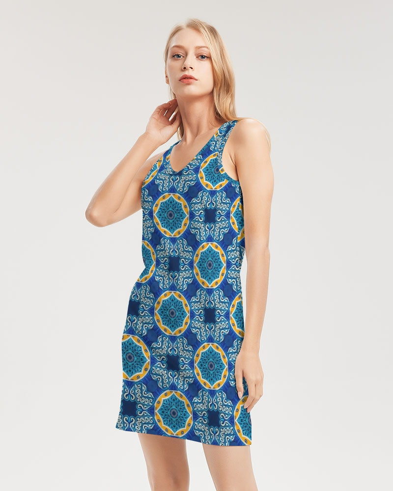 Blue Mosaic Women's Rib Knit V Neck Mini Dress