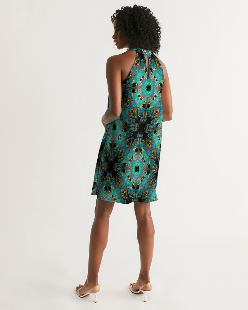 Turquoise Palm Women's Halter Dress