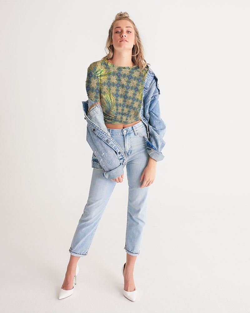 Yellow Wisps Mosaic Women's Twist-Front Cropped Tee