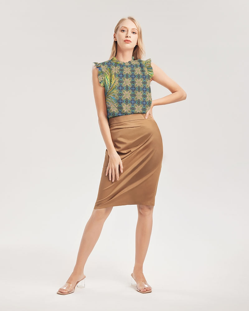 Yellow Wisps Mosaic Women's Ruffle Sleeve Top