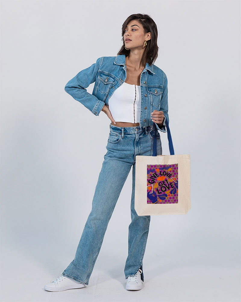 Give Love Canvas Tote with Contrast-Color Handles | Q-Tees