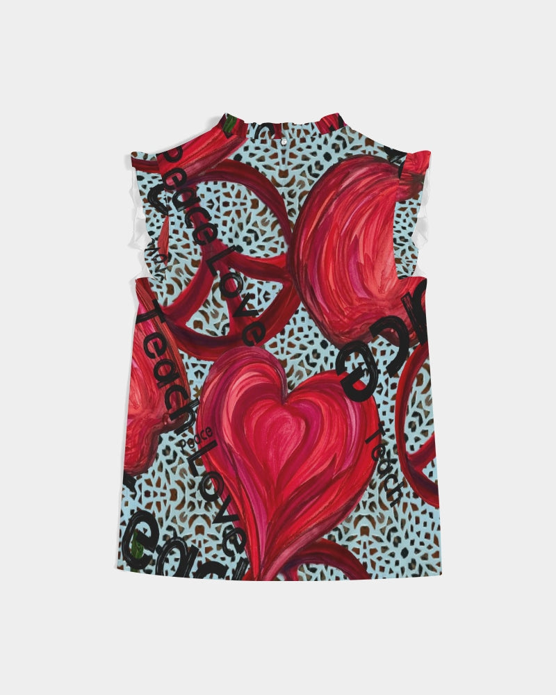 Love, Peace, Teach Women's Ruffle Sleeve Top