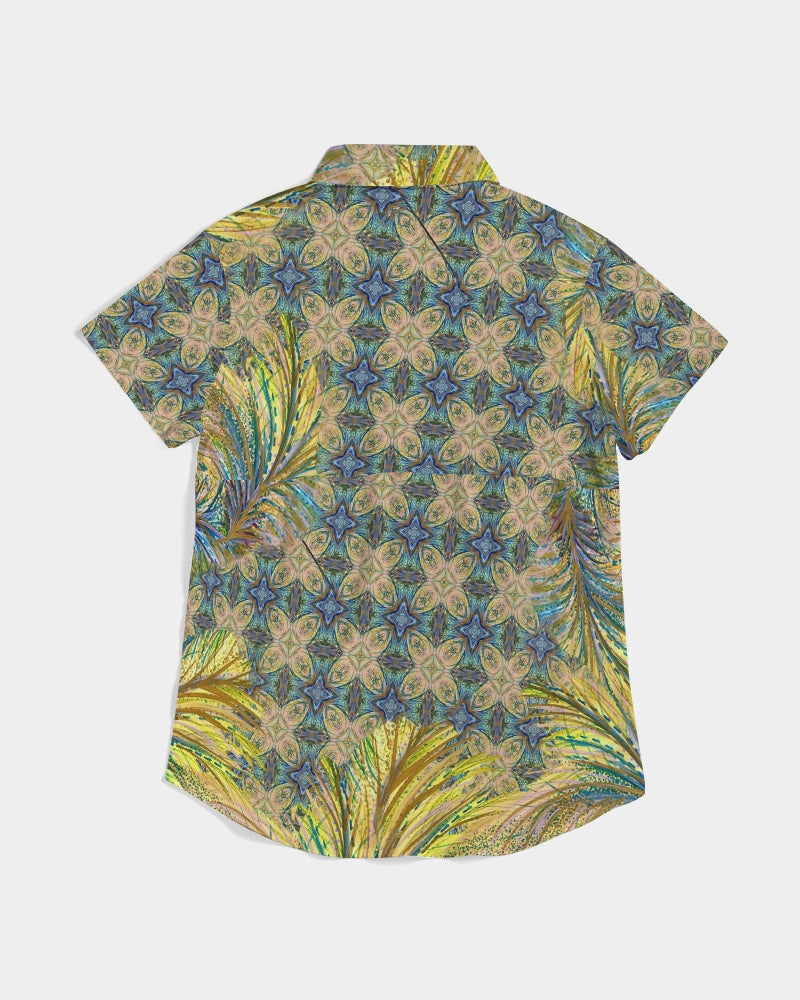 Yellow Wisps Mosaic Women's Short Sleeve Button Up