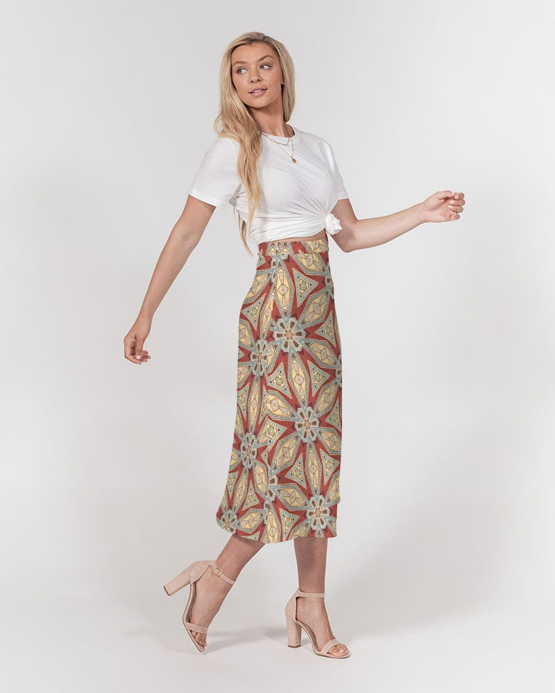 Red Geometric Stars Women's A-Line Midi Skirt