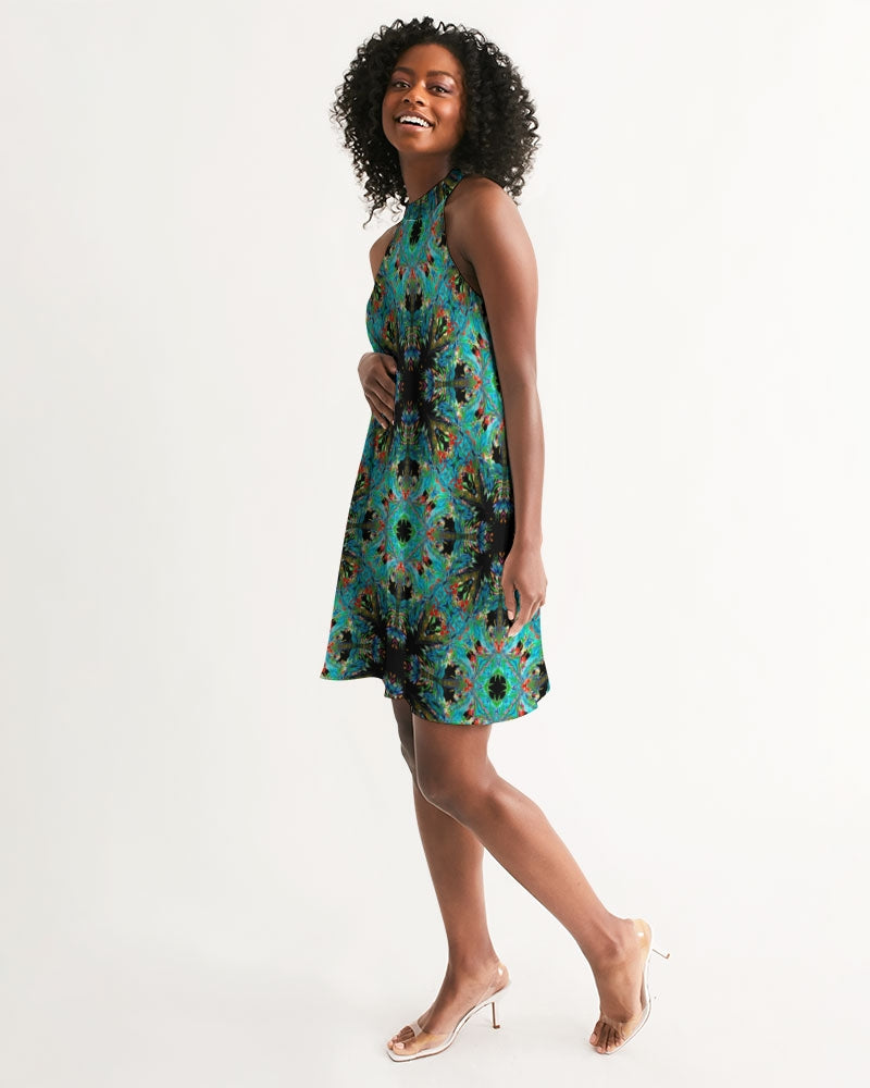 Turquoise Palm Women's Halter Dress