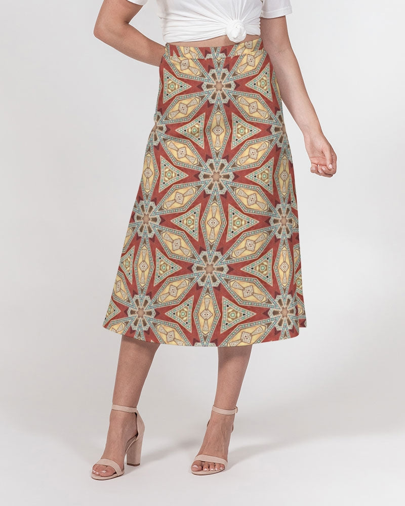 Red Geometric Stars Women's A-Line Midi Skirt