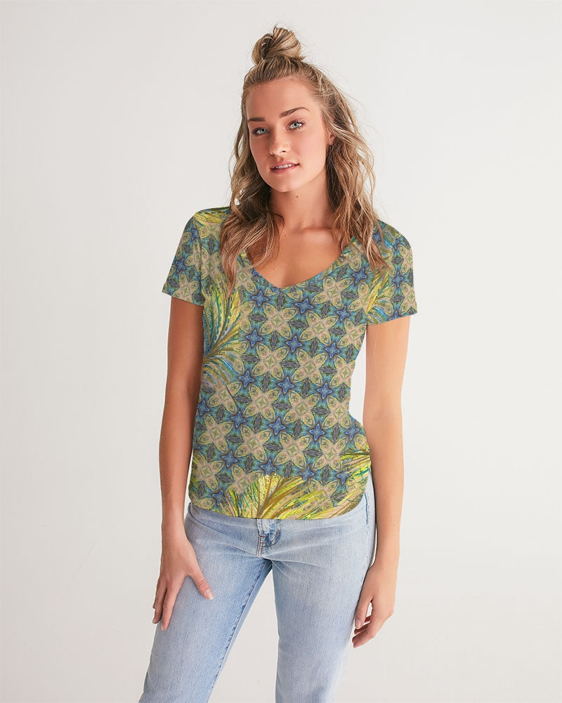 Yellow Wisps Mosaic Women's V-Neck Tee