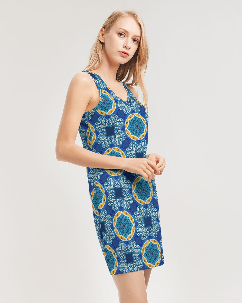 Blue Mosaic Women's Rib Knit V Neck Mini Dress