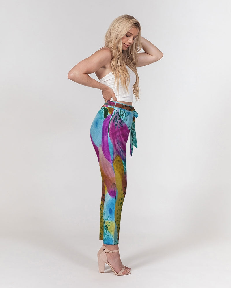Watercolor Wonderland Women's Belted Tapered Pants