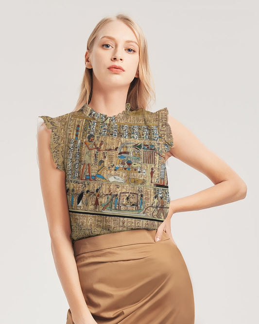 Walk like an Egyptian Women's All-Over Print Ruffle Sleeve Top