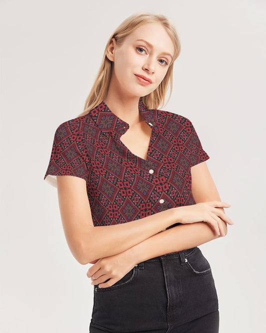 Palestinian @ Heart Women's All-Over Print Short Sleeve Button Up