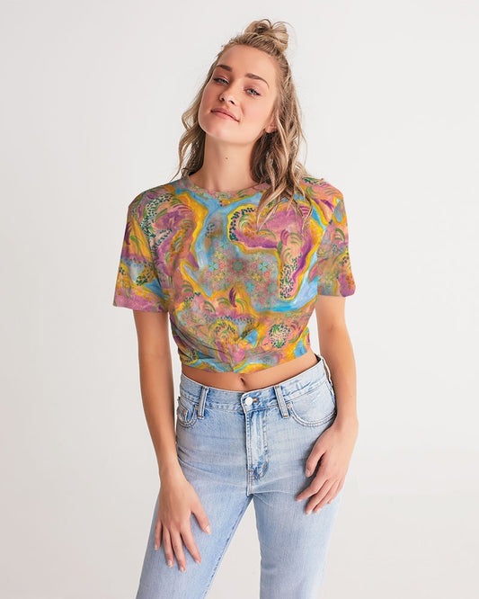 Around the world Women's All-Over Print Twist-Front Cropped Tee