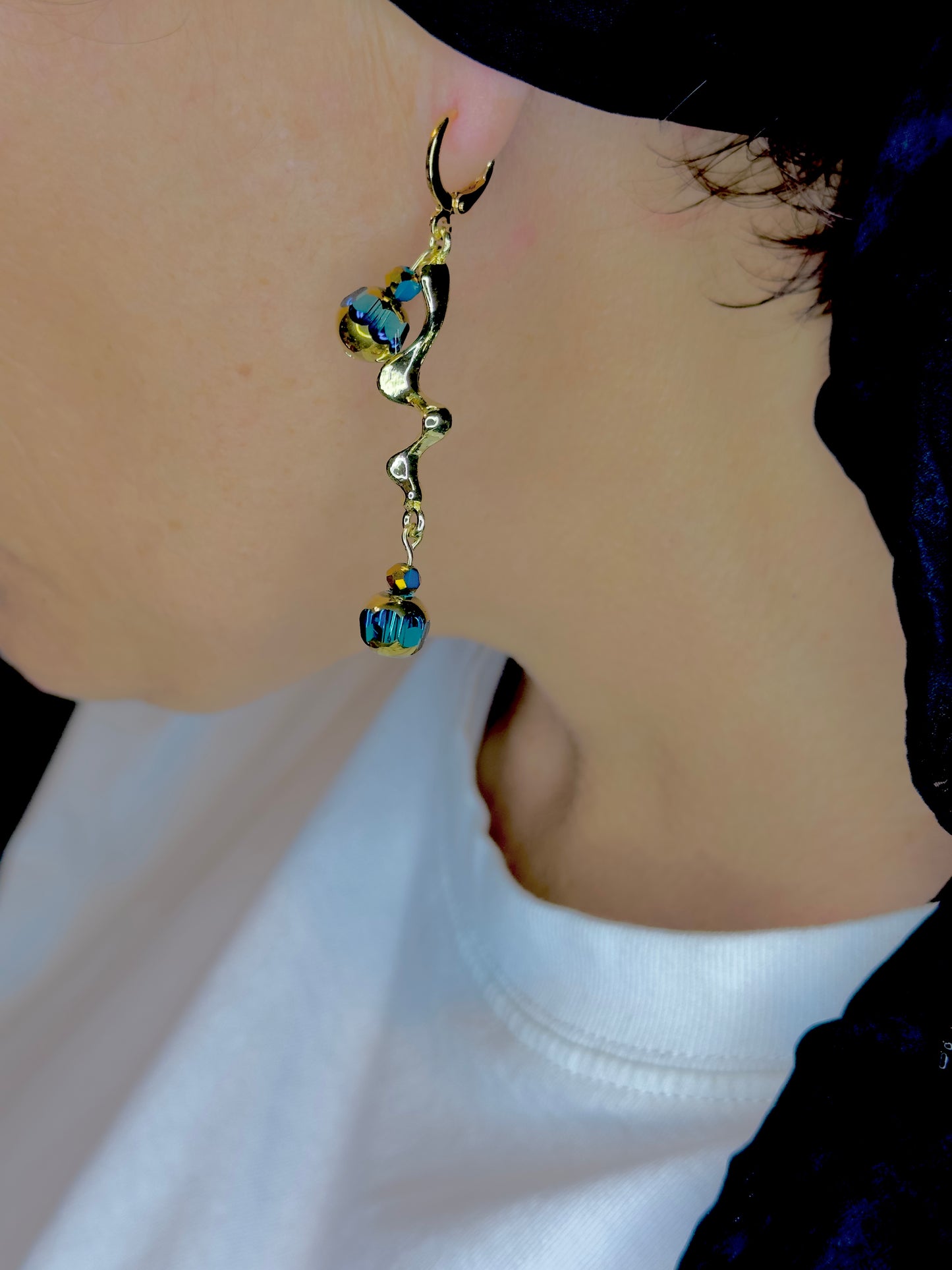 Teal and Gold Fluid Earrings