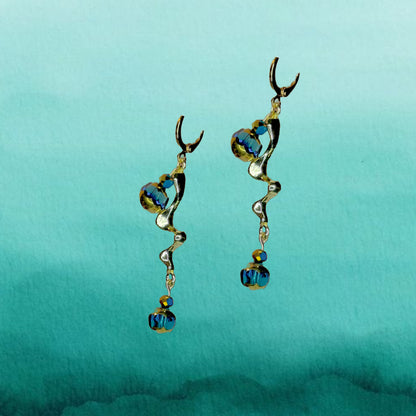 Teal and Gold Fluid Earrings