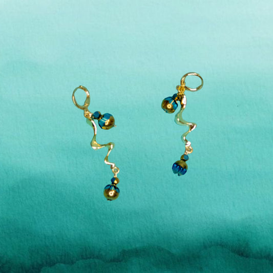 Teal and Gold Fluid Earrings
