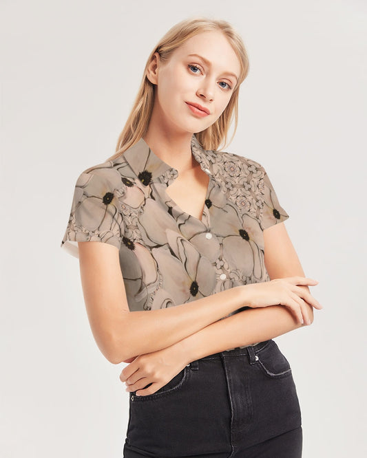 Blossoms Women's All-Over Print Short Sleeve Button Up