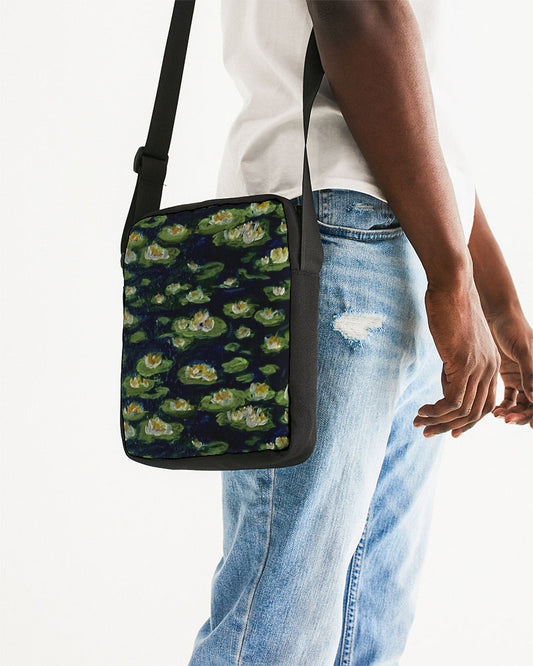 Water Lillies in a Navy Lake Messenger Pouch