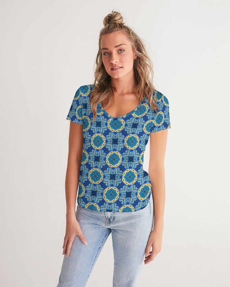 Blue Mosaic Women's V-Neck Tee