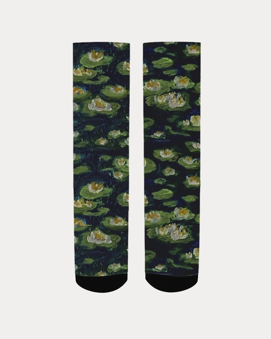 Water Lillies in a Navy Lake Women's Socks