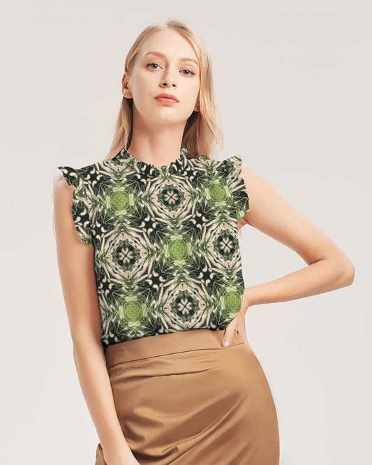 Green Kaleidoscope  Women's Ruffle Sleeve Top