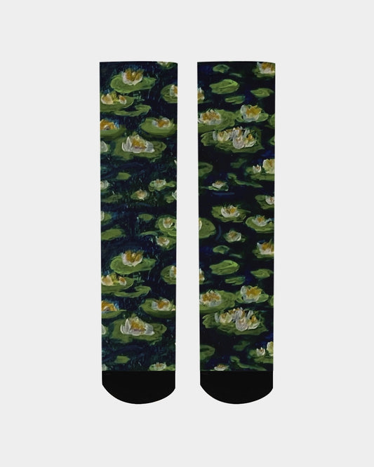 Water Lillies in a Navy Lake Men's Socks