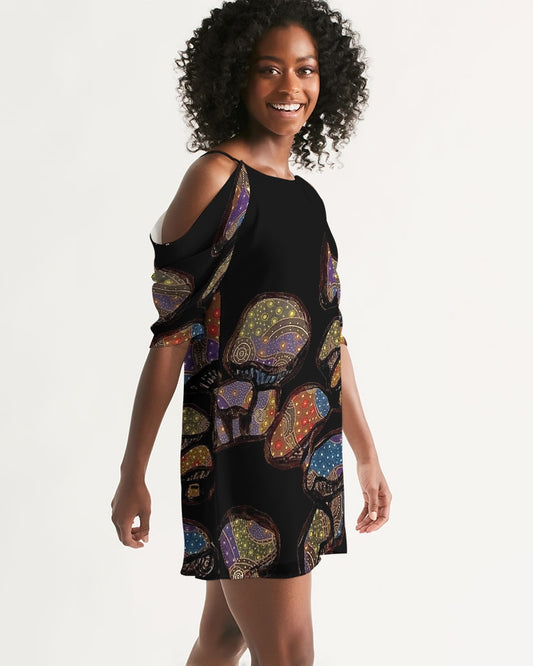 Mushrooms are Magic! Women's Open Shoulder A-Line Dress