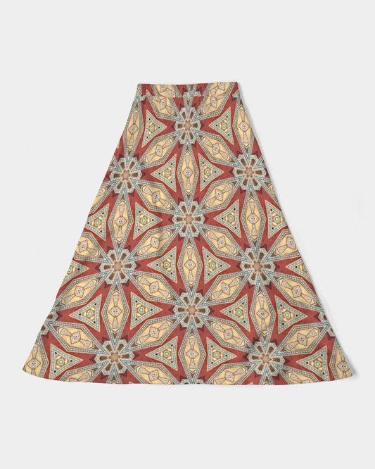 Red Geometric Stars Women's A-Line Midi Skirt