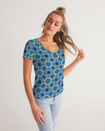 Blue Mosaic Women's V-Neck Tee